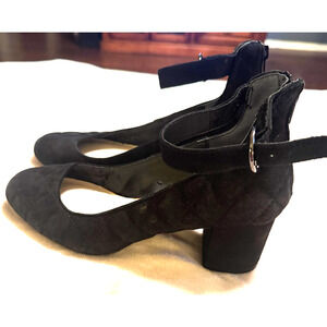 Alfani Womens Step N Flex Sandals Black Suede Quilted block heels shoes sz 8